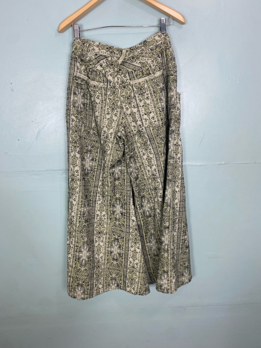 Free People Dahlia Wide Leg Flare Pants Brocade Tapestry Green Sz 2 - Picture 5 of 7